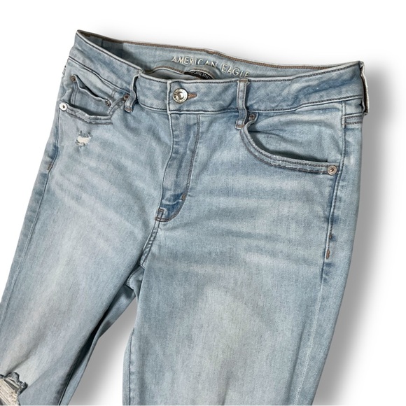 American Eagle Low Rise Flare Jeans Sz 12 Light Wash Casual Blue Boho Hippie - Picture 5 of 13